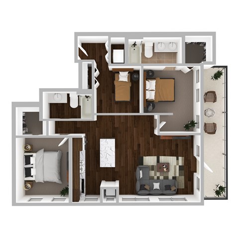 Floor plan for 2 beds, 2 baths, 1230 sqft